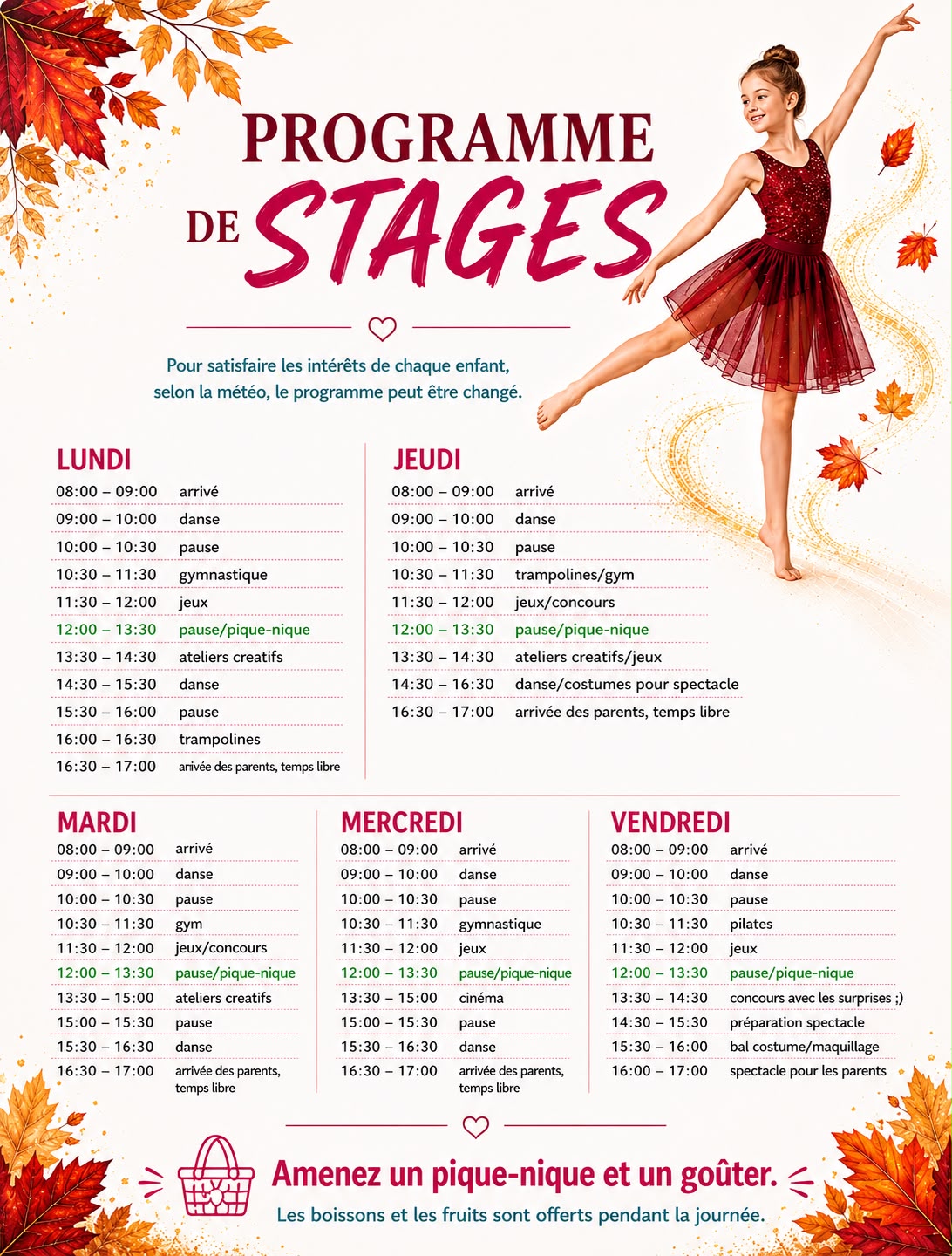 Programme des stages d'automne